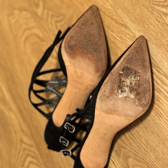 Manolo Blahnik Black Suede Strappy Ankle Cuff Pointed Toe Pumps Size 39,5 - Picture 6 of 6